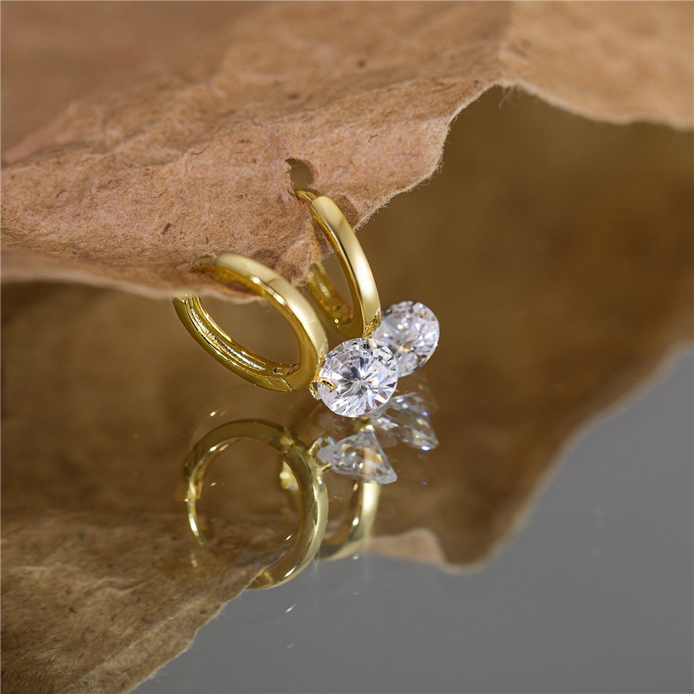 S925 Sterling Silver Simple Single Rhinestone Earrings Female