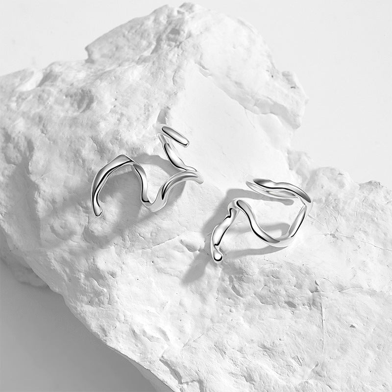 Sterling Silver Earrings With Cold Wind And Irregular Lines