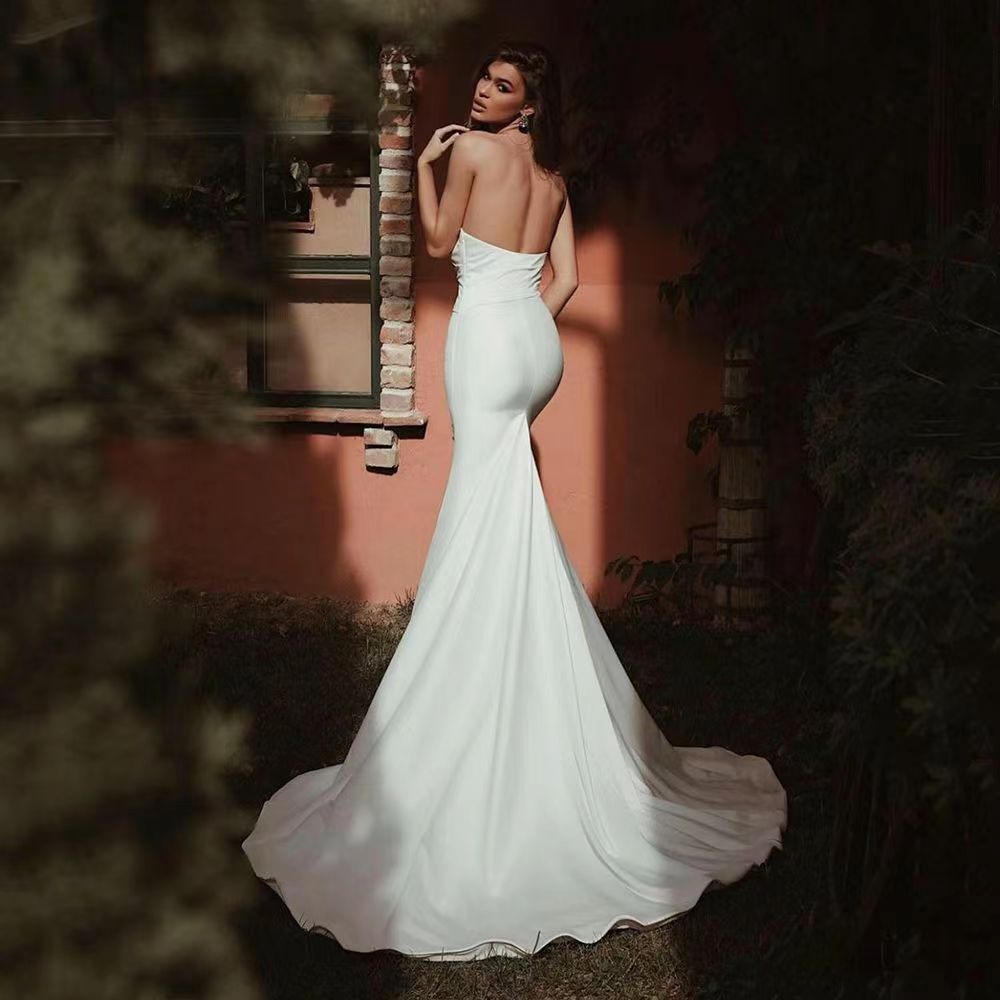 Women's Tube Top Satin Fishtail Gown