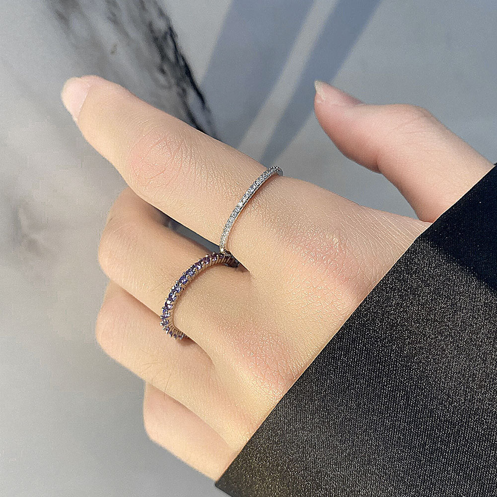 S925 Silver Fashion Full Diamond Little Finger Ring Single Row Ring