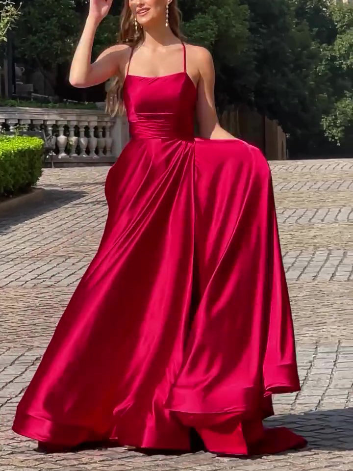 Red Halter Back Strappy Evening Dress