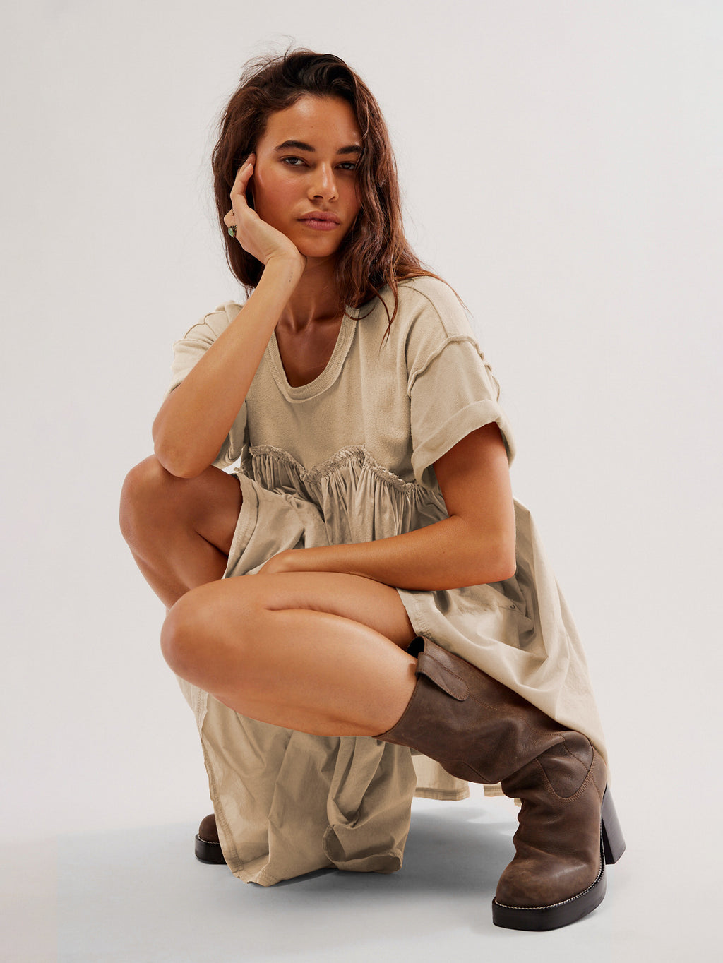 Lotus Leaf Short Skirt High Waist Spring And Summer New Casual Short Sleeve Round Neck Holiday Dress Women