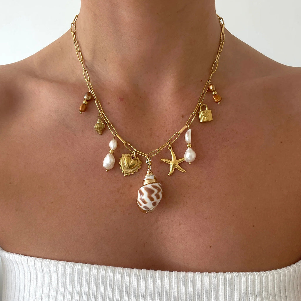 Stainless Steel Heart-shaped Pearl Pendant Necklace