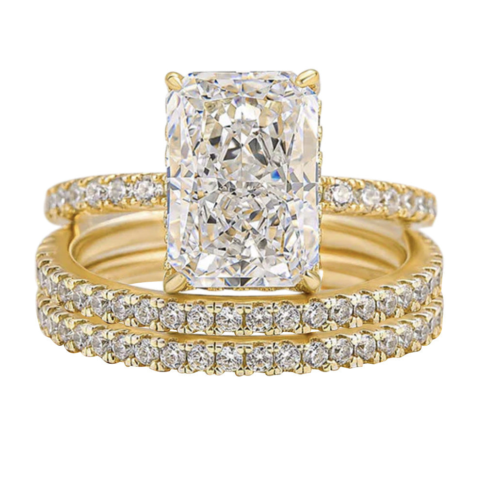 S925 Sterling Silver Super Shiny Ice Flower Cut Zircon Ring Suit