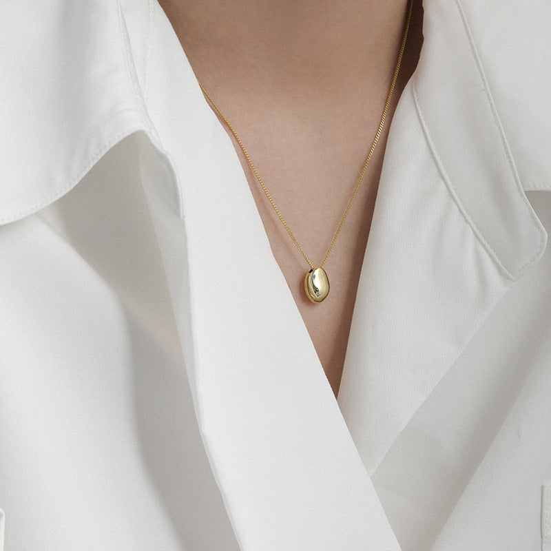 Geometric Ellipse Glossy Three-dimensional Egg-shaped S925 Sterling Silver Pendant For Women