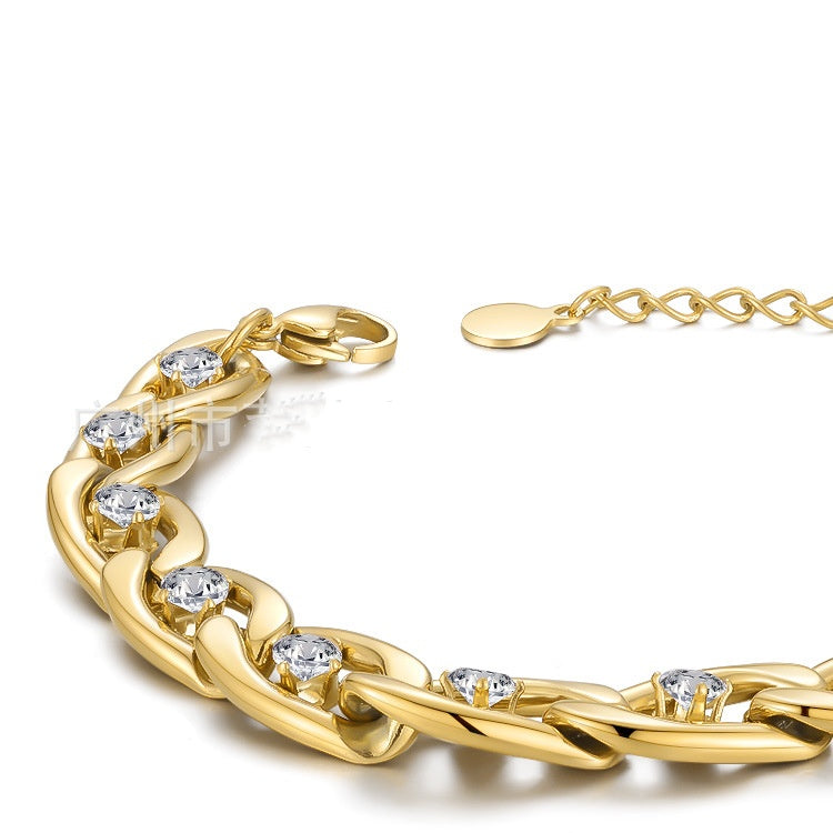 Titanium Steel Rhinestones Metal Texture Bracelet