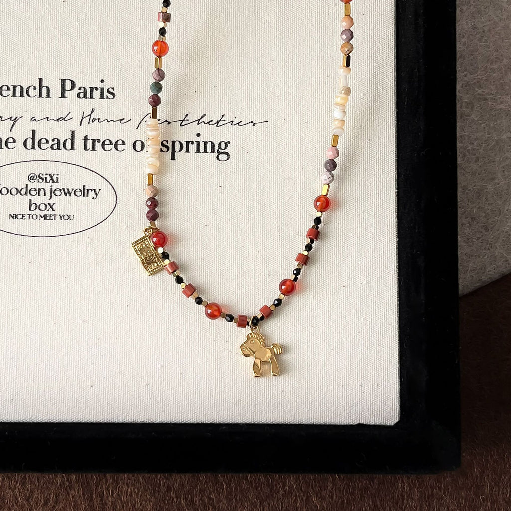 Retro Anqila Red Dunhuang-style Colorful Red Agate Layered Beaded Necklace