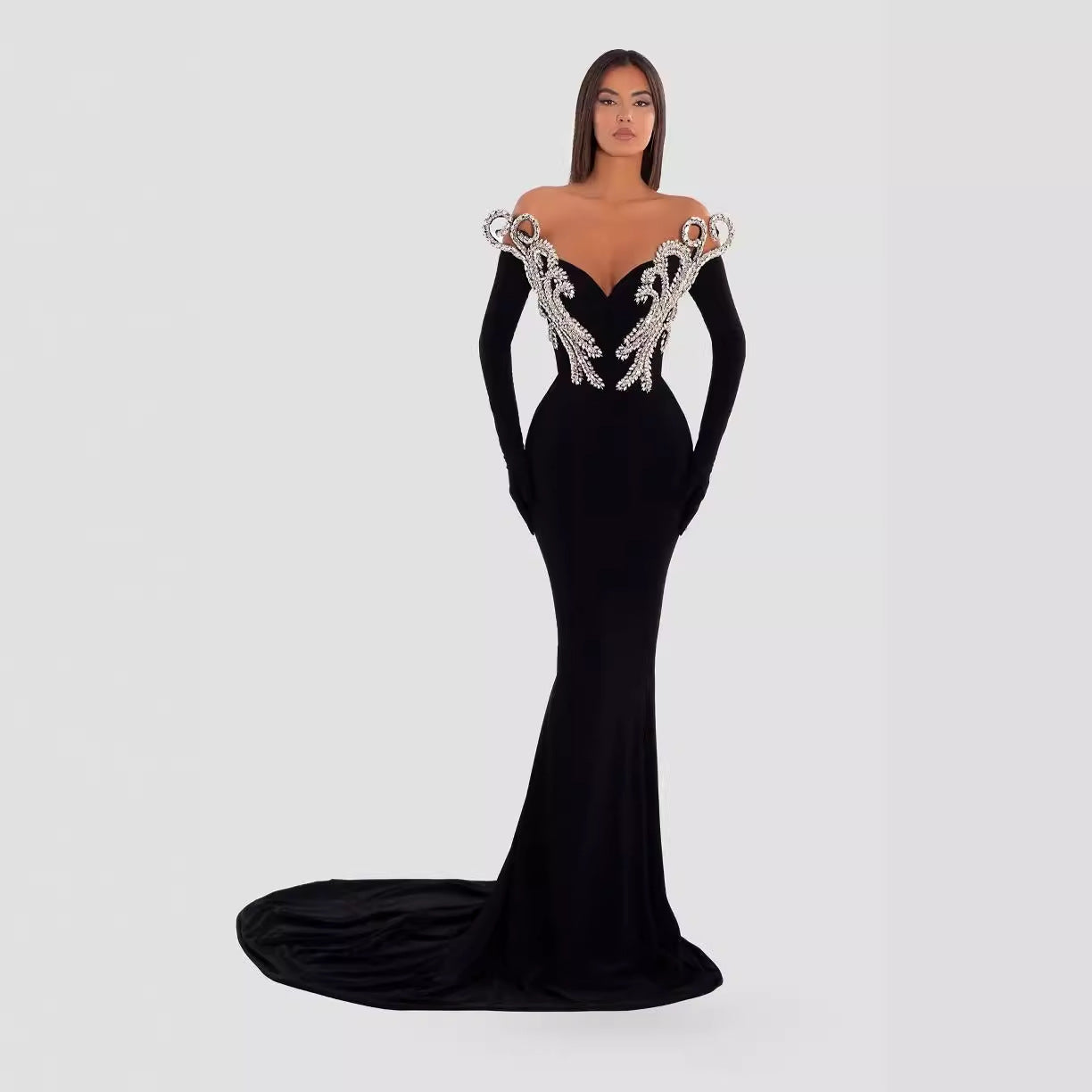 Black Bandeau Slim-fit Skinny Long And Ground Dress