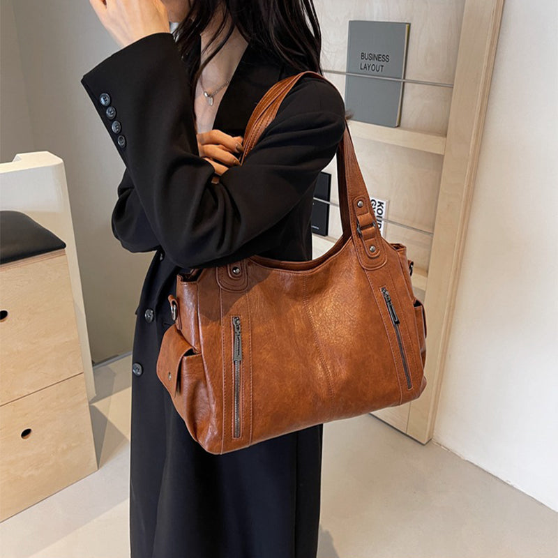 Retro Large Capacity Shoulder Bags Autumn And Winter Zipper Crossbody Bag For Women Handbags
