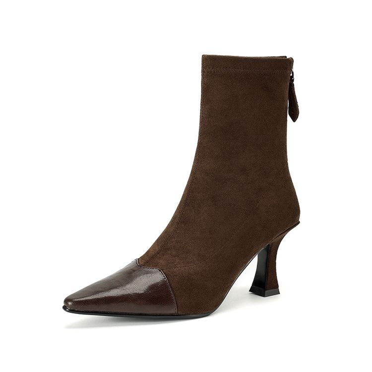 New AutumnWinter Retro Pointed-Toe Patchwork Slim Boots For Women
