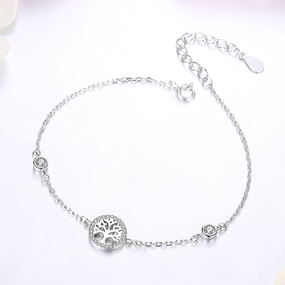 Belawang Sterling Silver Ladies Bracelet S925 Sterling Silver Tree Of Life Bracelet Inlaid With Zircon