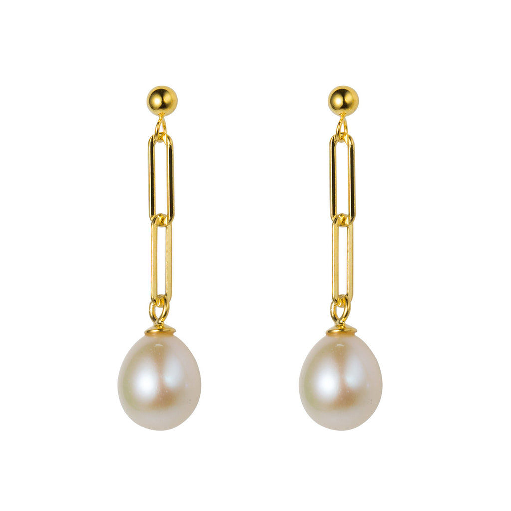 925 Sterling Silver Pearl Retro Style Chain Graceful Earrings Women