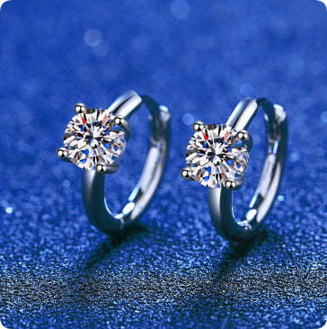 S925 Sterling Silver Stud Earrings Plated PT950 Moissanite Women's High-end Classic Four-claw D Color 50 Points