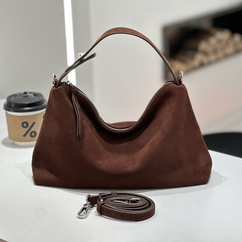 Womens Leather Handbag Premium Matte Suede Cowhide Tote Crossbody Bag