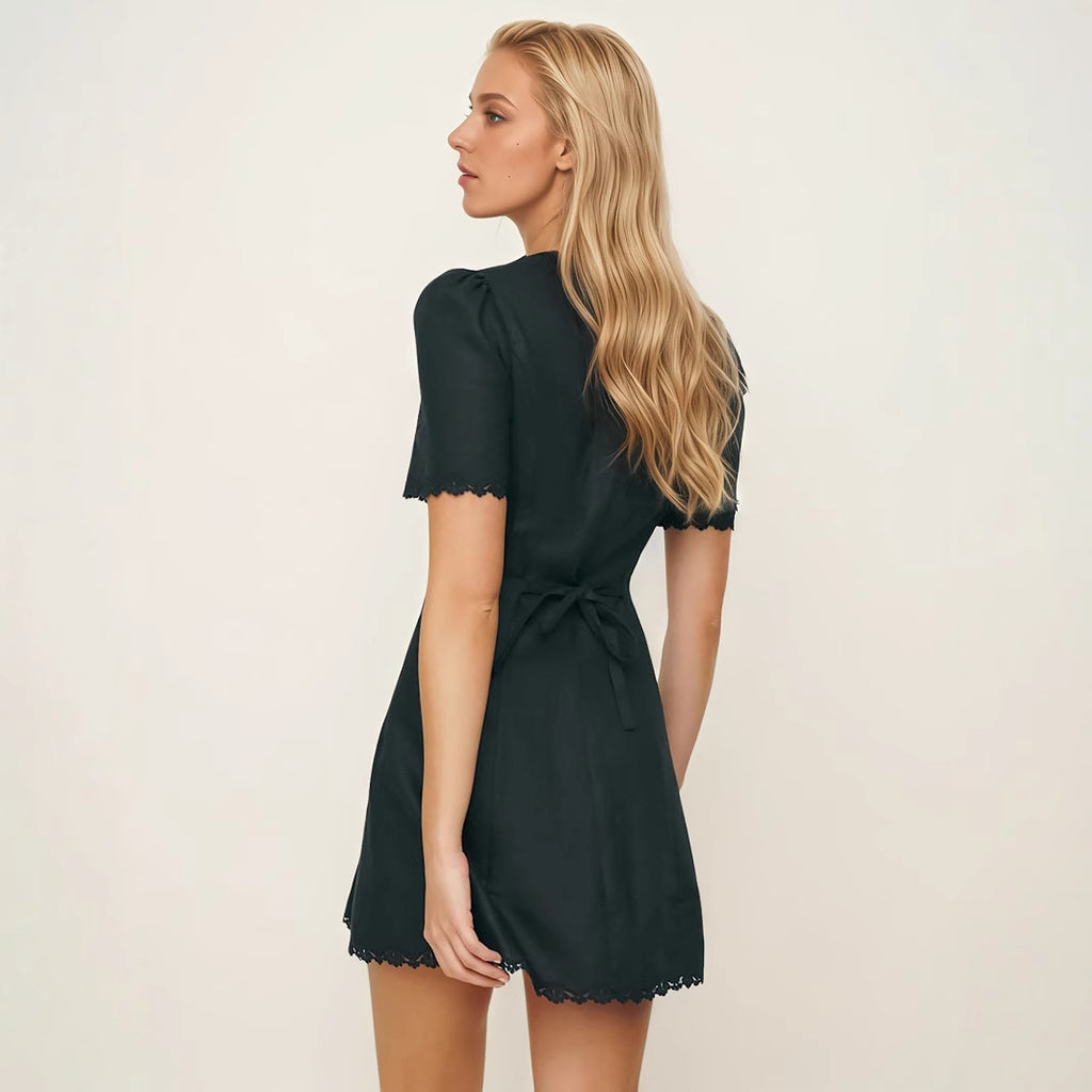 Casual Single-Breasted Short-Sleeve Waist-Cinching Elegant Dress For Women
