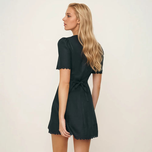 Casual Single-Breasted Short-Sleeve Waist-Cinching Elegant Dress For Women
