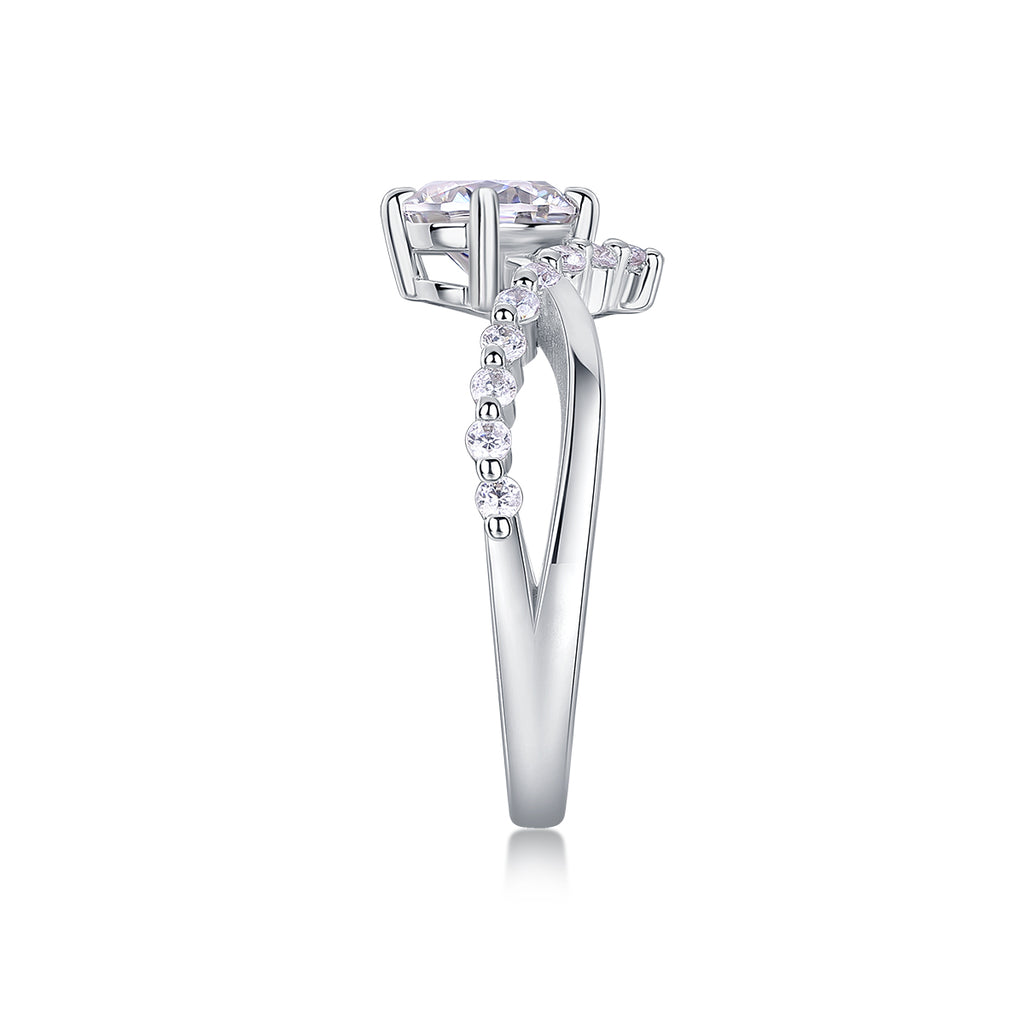 The Crown Of Love - Set With 1-carat Top-quality Moissanite S925 Silver And Platinum-plated Diamond Wedding Ring. The Ring Can Be Inspected With A Diamond Pen