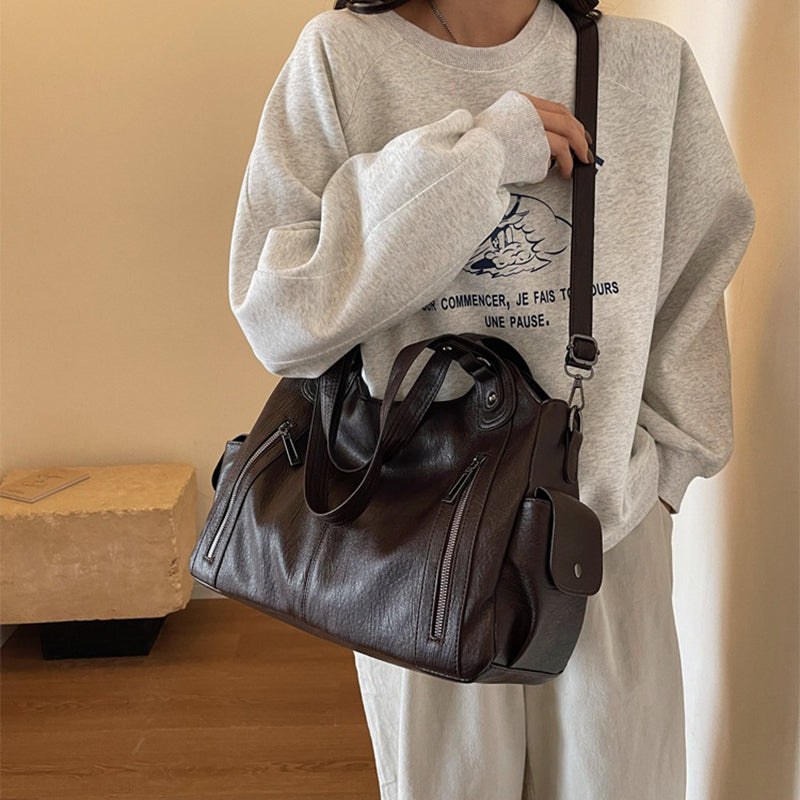 Retro Large Capacity Shoulder Bags Autumn And Winter Zipper Crossbody Bag For Women Handbags