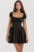 European And American Style New Sweet And Spicy Little Short Puff Sleeve Square Collar Dress Women