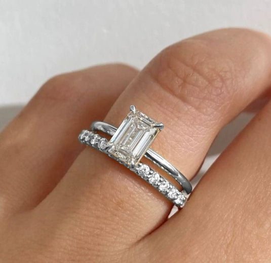 S925 Silver High Carbon Rhinestone Ring Rectangular