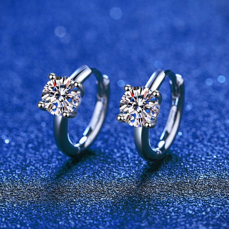 S925 Sterling Silver Stud Earrings Plated PT950 Moissanite Women's High-end Classic Four-claw D Color 50 Points