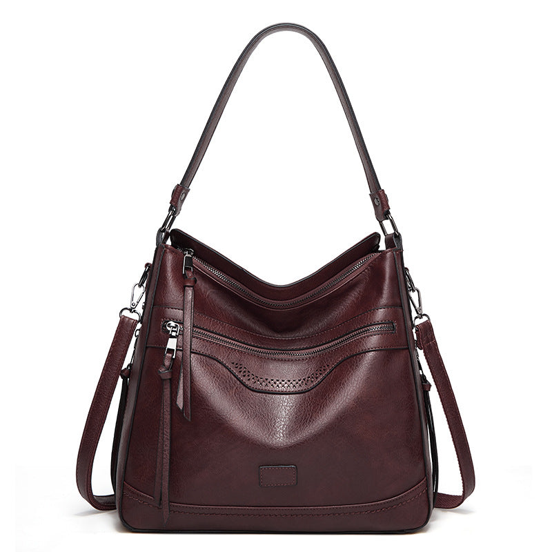 Soft Leather Women's Tote Vintage Multi-pocket Shoulder Bag